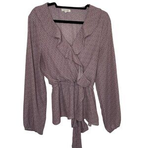 Max Studio Womens XL Wrap Blouse Long Sleeve Ruffle V-Neck Tie Waist